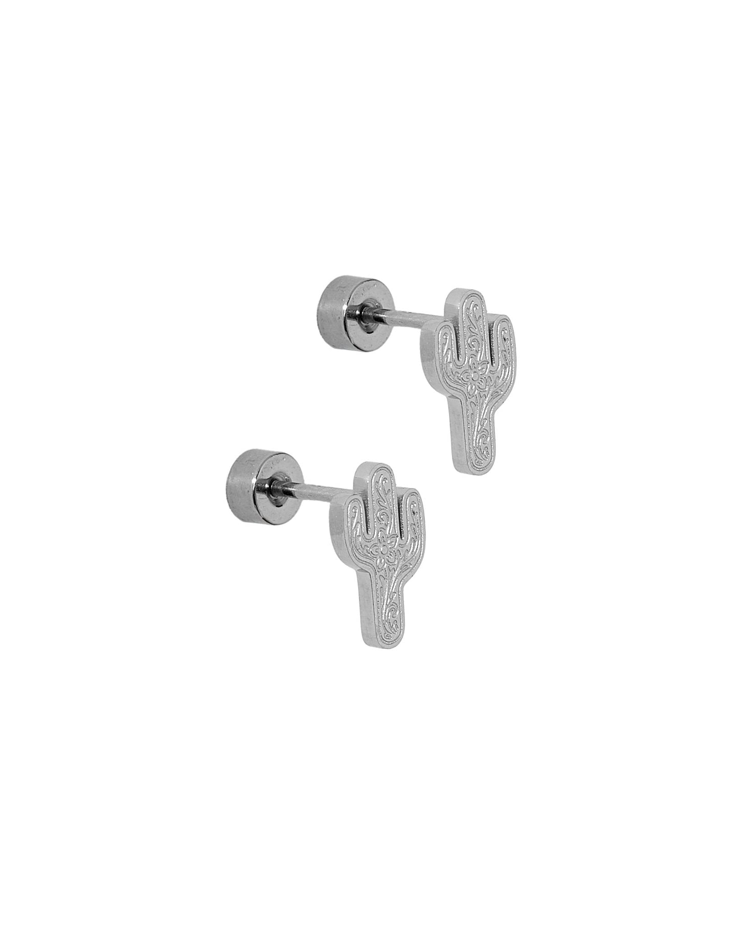 Screwback Stud Earrings - Cactus Silver