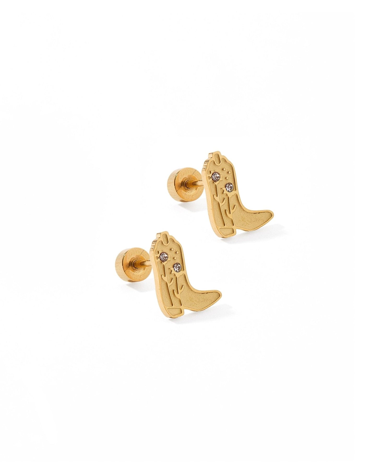 Screwback Stud Earrings - Daisy Cowgirl Boot Gold