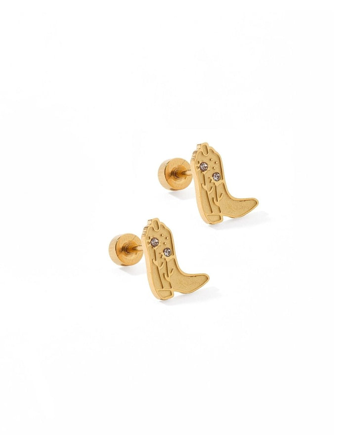 Screwback Stud Earrings - Daisy Cowgirl Boot Gold