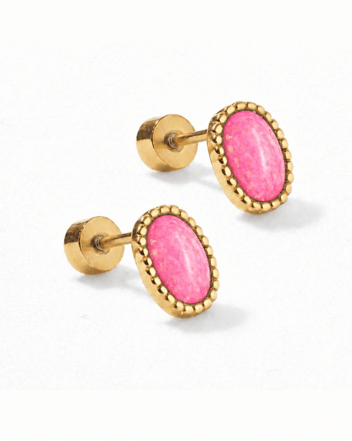 Screwback Stud Earrings - Luna Opal Hot Pink