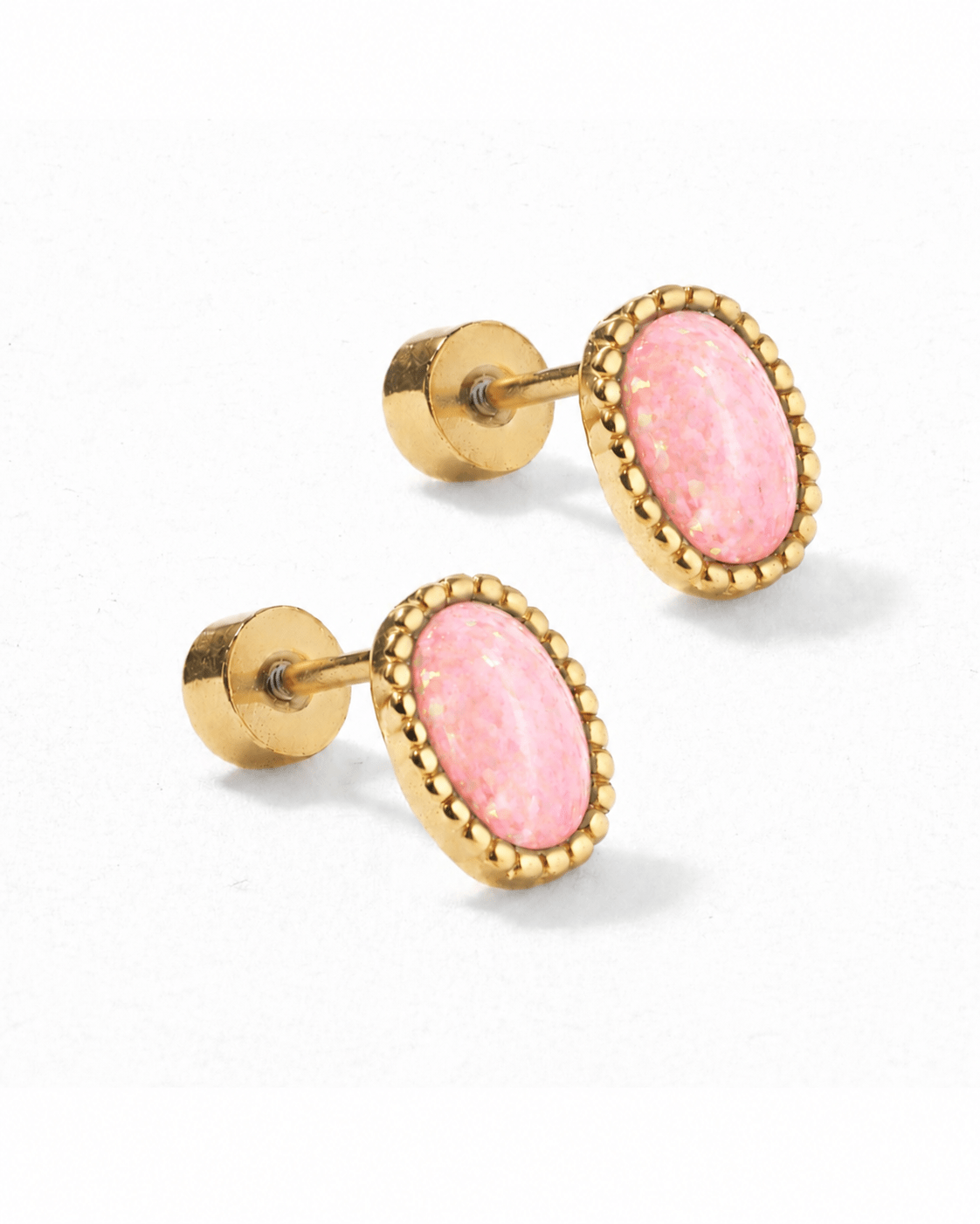 Screwback Stud Earrings - Luna Opal Light Pink