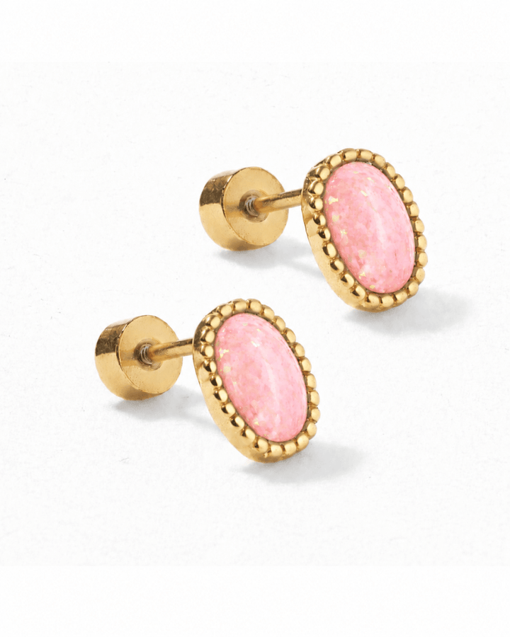 Screwback Stud Earrings - Luna Opal Light Pink