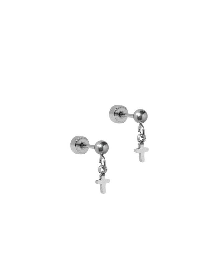 Screwback Stud Earrings - Millie Cross Silver