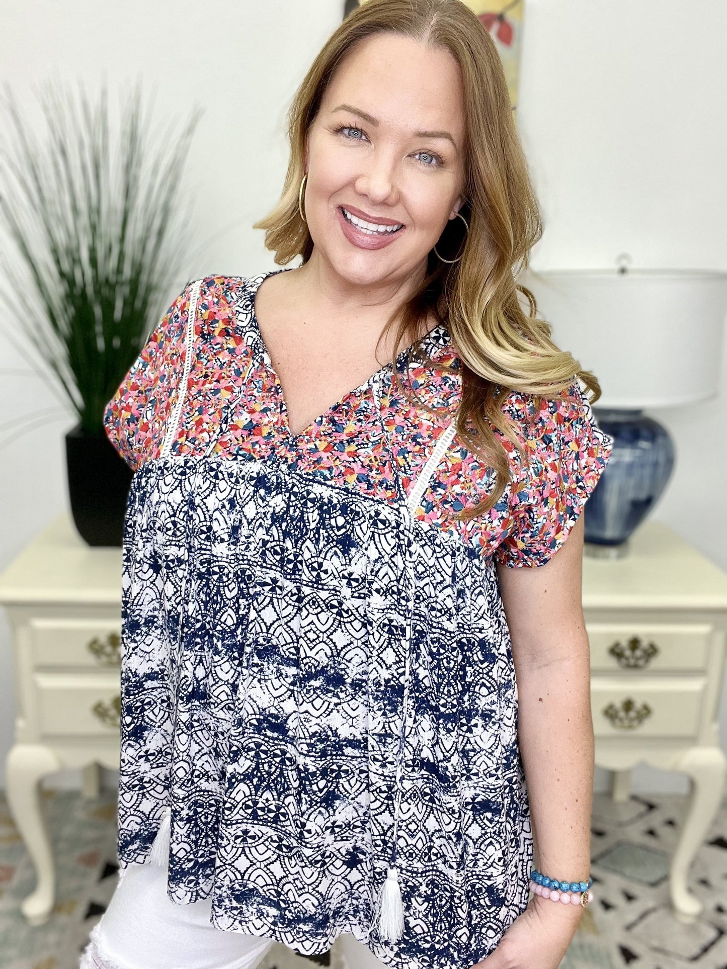 The Navy Embroidered Top-All Sizes