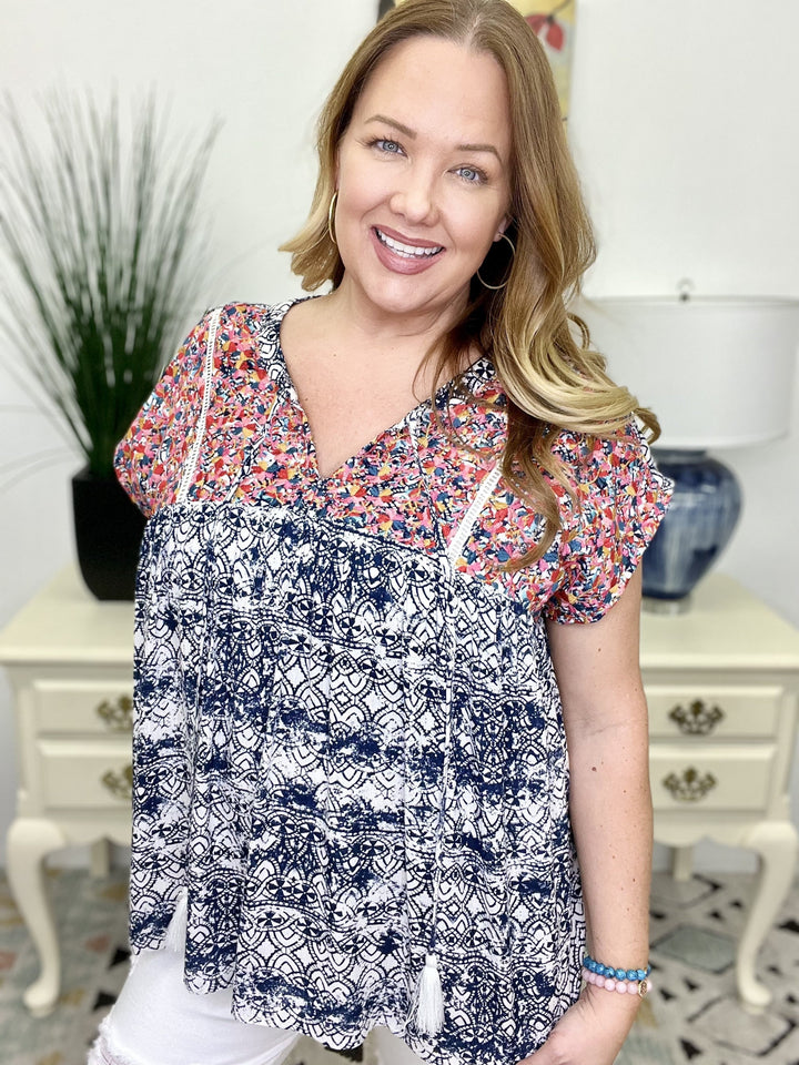 The Navy Embroidered Top-All Sizes