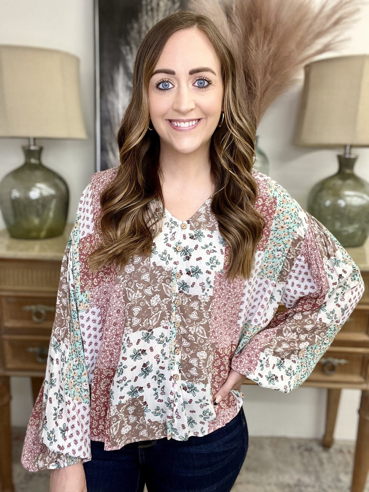 Button Patch Blouse