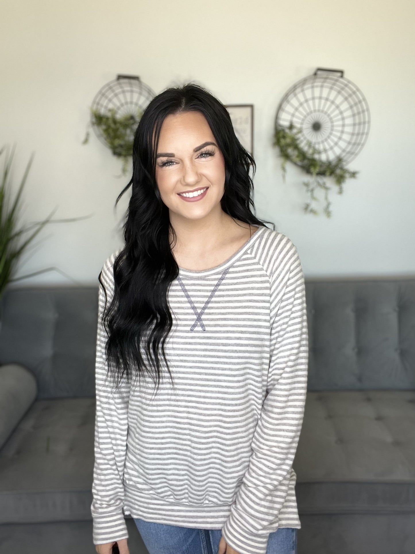Sage Stripe Top in Grey-AS