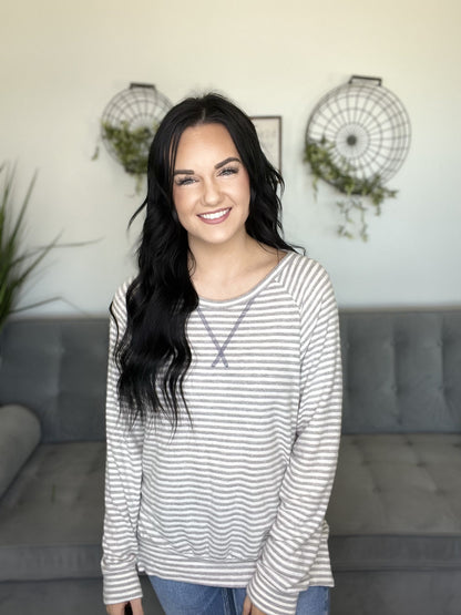 Sage Stripe Top in Grey-AS